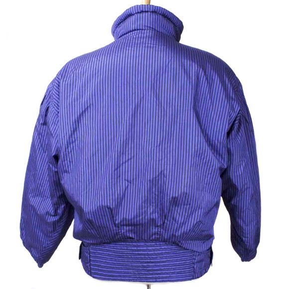 Vintage PROFILE Purple/Blue & Black Striped Retro Puffer Ski Snow Jacket - Picture 3 of 7